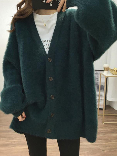 Women's Knits Tees Women Solid Fuzzy Mink Fur Knitted Cardigan 230302