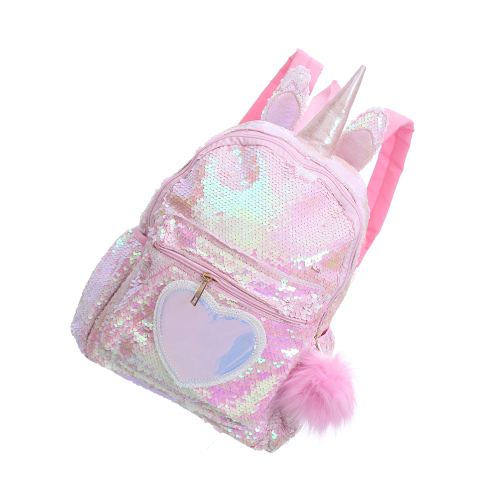 Backpacks 1pc Backpack Unicorn Hairball Sequin Bookbag Cute Satchel School Bag Backpack Daypack for Kids Children Travel 230302