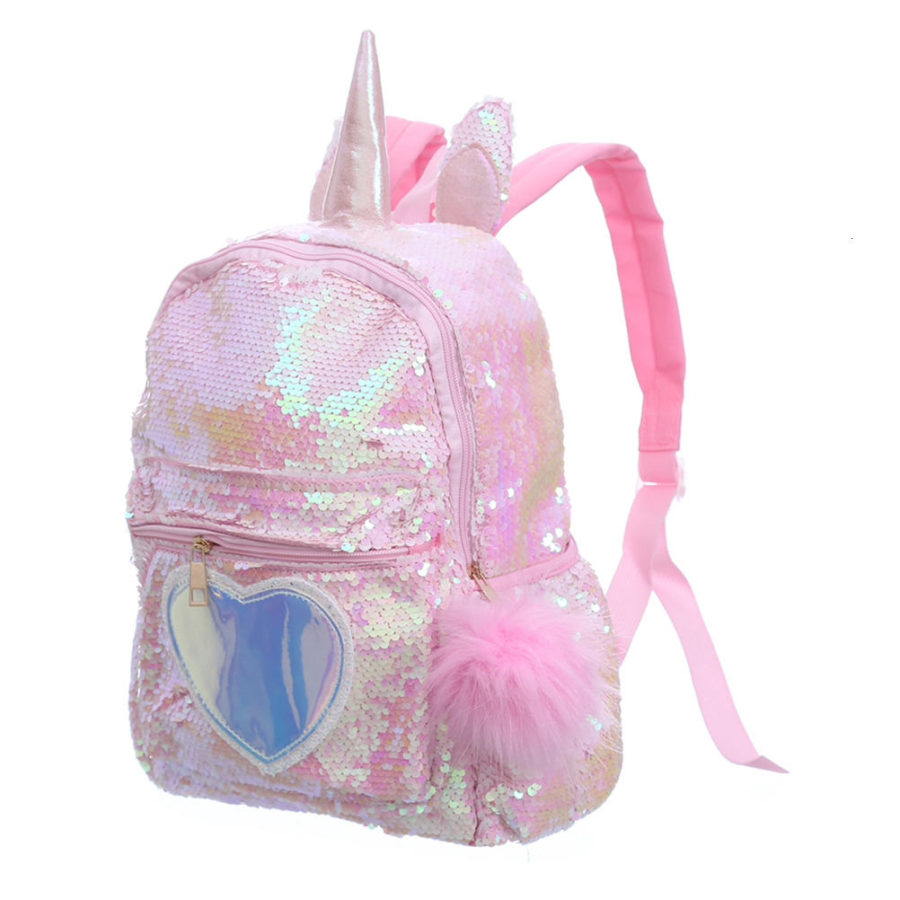 Backpacks 1pc Backpack Unicorn Hairball Sequin Bookbag Cute Satchel School Bag Backpack Daypack for Kids Children Travel 230302