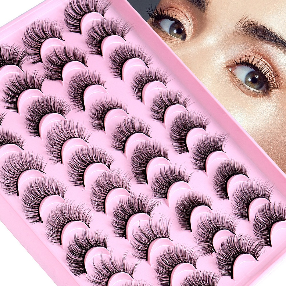 False Eyelashes Fluffy Lashes Natural Long Lashes Wispy Volume Thick Crossed Soft Curly Fake Lash 20 Pairs Pack