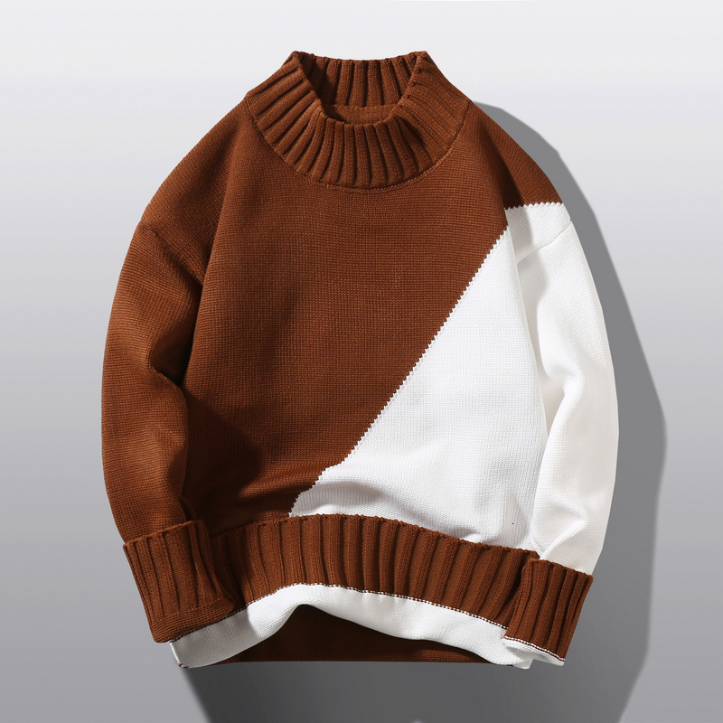 Men's Sweaters autumn and winter men's sweater color matching comfortable warm round neck long sleeve casual all-match knitted top 230302