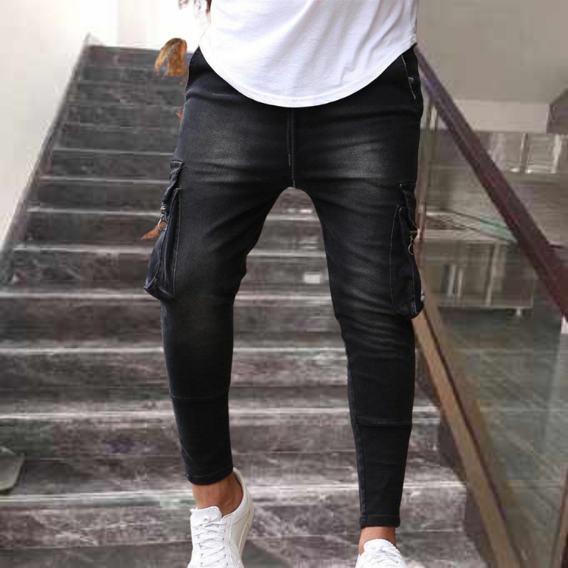 Men's Jeans Men's Jeans Casual Fashion Multi Pocket Denim Trousers Everyday Men's Jeans Street Workwear Hip Hop Slim Fit Stretch Pants 