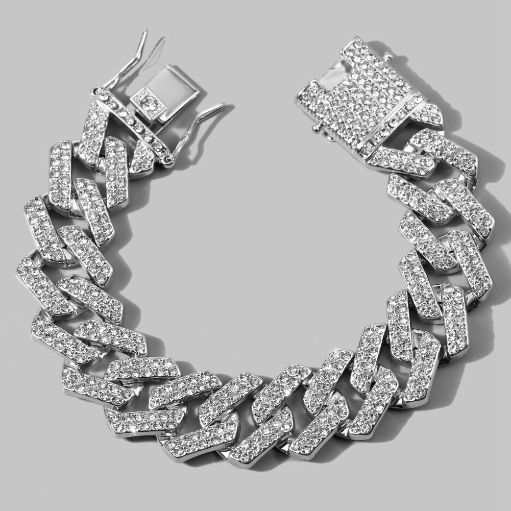 14/20MM Hip Hop Metal Cuban Iced Out Chain Bling Full Rhinestone Pave Crystal Bracelet For Men's Jewelry Gift