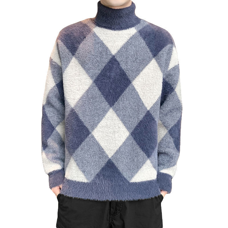 Men's Sweaters turtleneck sweater Korean version men's casual round neck winter loose lapel sweater top plus velvet to keep warm 230302