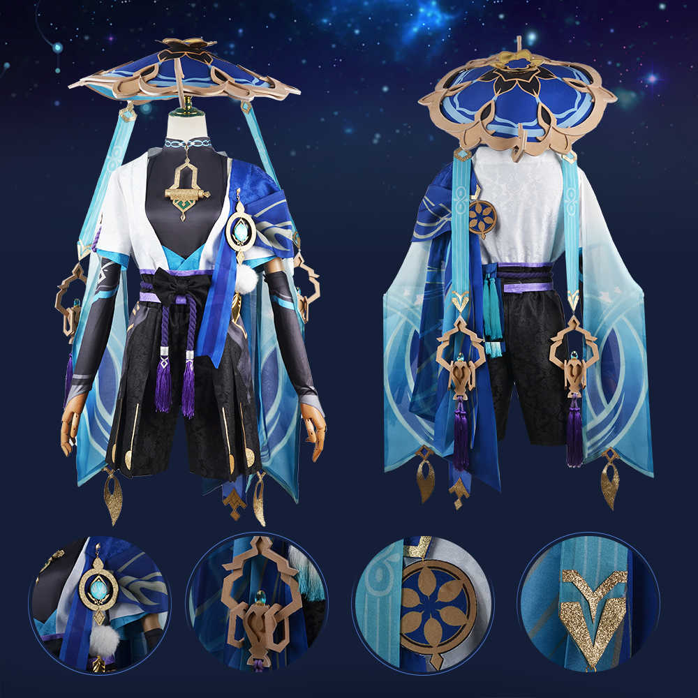 Anime Costumes Wanderer Come Uniform for Men Scaramouche Cosplay Genshin Impact Come Wig Hat Full Set Anime Halloween Genshin Cosplay Z0301