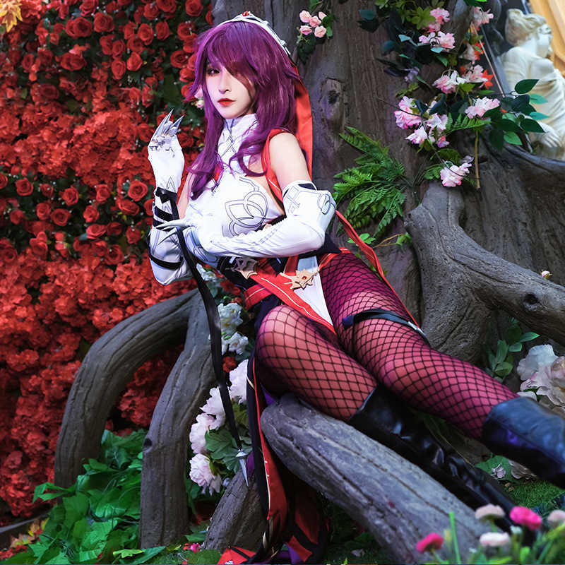 Anime Costumes Genshin Impact Rosaria Cosplay Come Sexy Unisex Game Role Playing Clothing Full Sets Red Wig Shoes Nun Uniform Rosalia Dress Z0301