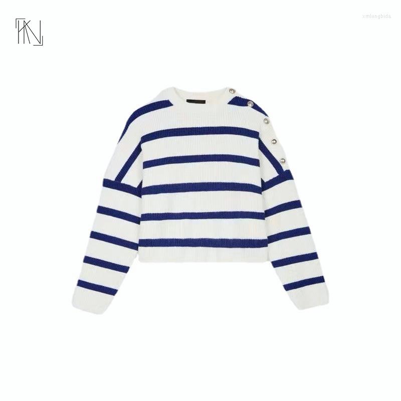 Women' Sweaters MAJE French Blue Striped Knitted Top 2023 Early Autumn Navy Style Button Embellishment Loose Round Neck Casual Sweater
Women' Sweaters MAJE French Blue Striped Knitted Top 2023 Early Autumn Navy Style Button Embellishment Loose Round Neck Casual Sweater