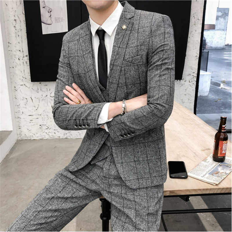 Men's Suits Blazers Jacket Vest Pants Men's Groom Wedding Dress Plaid Formal Suits Set Men Fashion Casual Business Slim Suit Three-piece 230