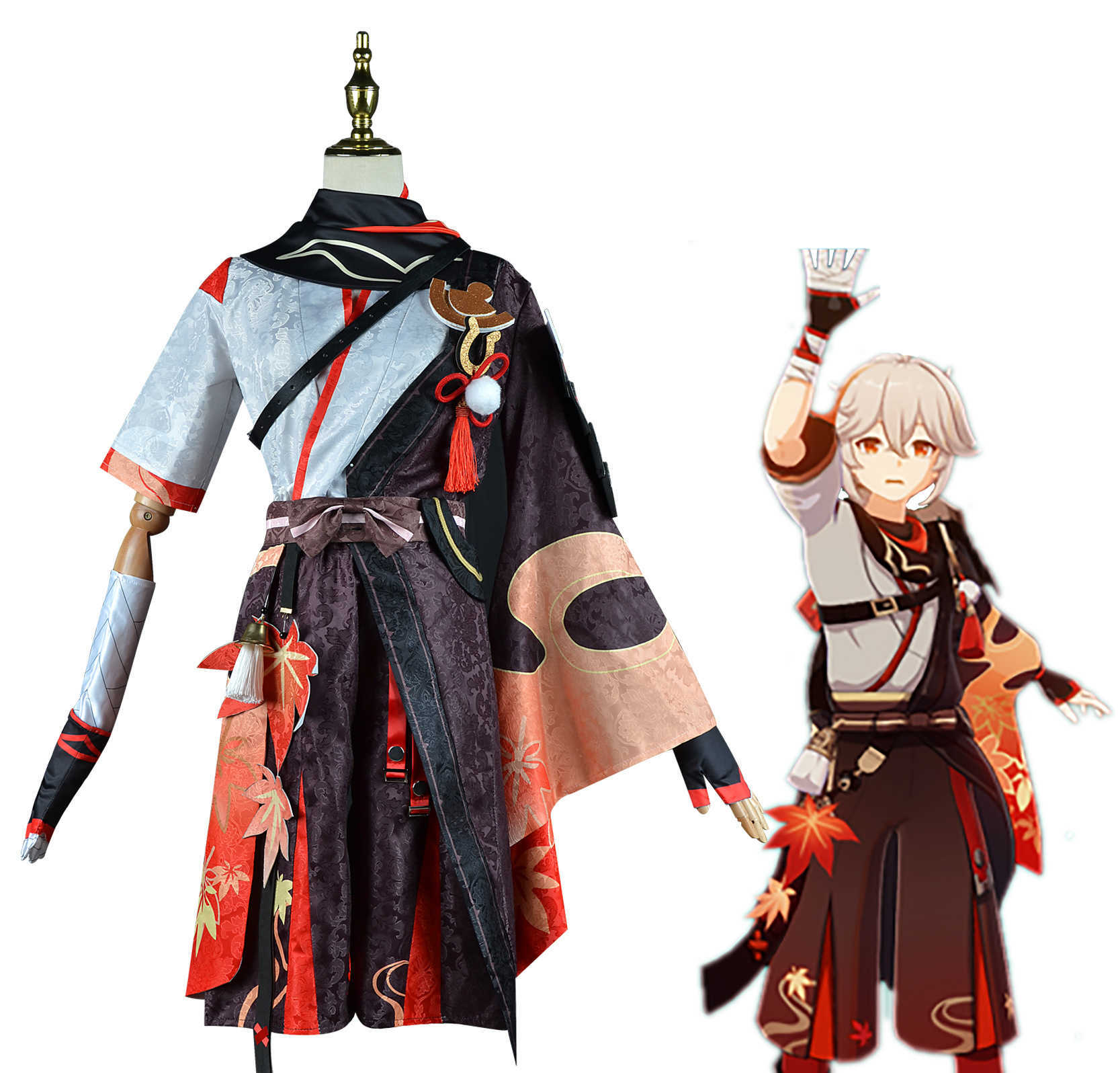 Anime Costumes Genshin Impact Kaedehara Kazuha Cosplay Come Halloween Carnival Samurai Come Wig Red Glasses Z0301