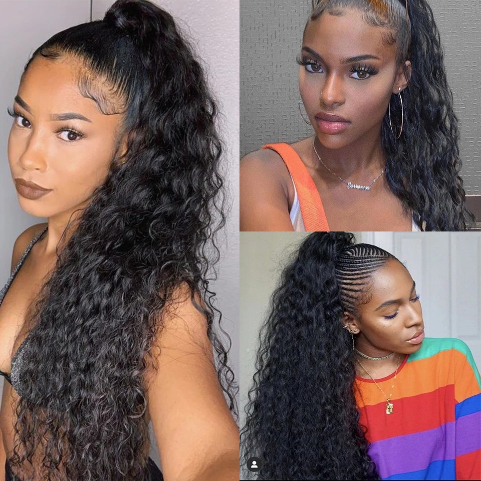 water Wave curly drawstring Ponytail Human Hair Extensions for black women full natural can be braided pony tail hairpiece Remy Hair Ponytails Clip in
