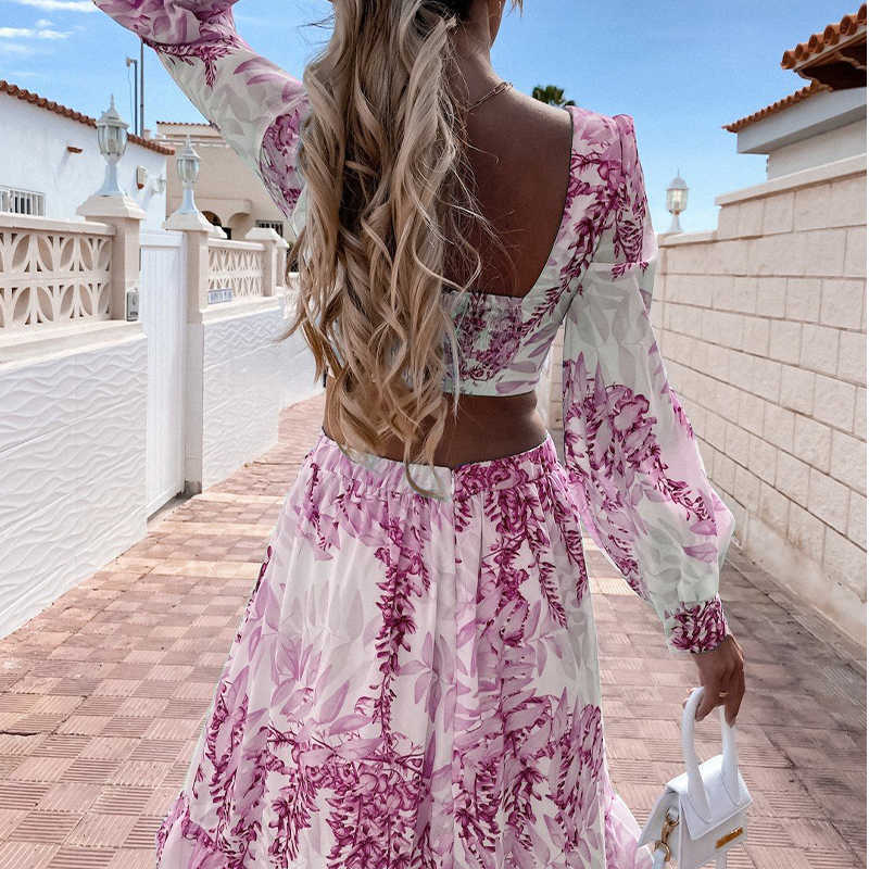 Casual Dresses Women Tunic Beach Cover Up Dress 2023 Summer VNeck Backless Hollow Out Lantern Sleeve Long Dresses Female Club Party Maxi Dress Z0216