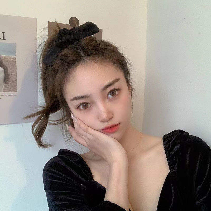 French satin bow hair loop high-grade leather band women's headband Korean simple ins ribbon hair rope headdress