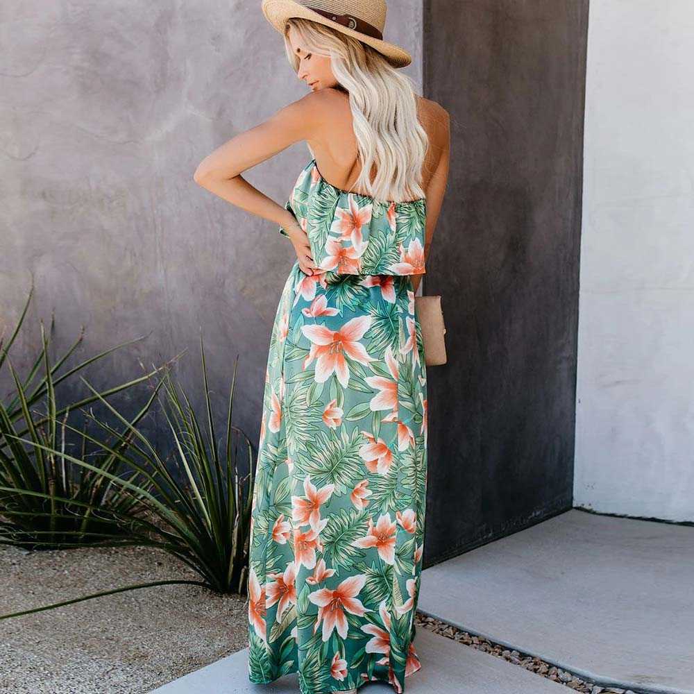 Casual Dresses WildPinky 2022 Tropical Rainforest Printed Dress For Women Off Shoulder Split Sleeveless Summer Hoilday Beach Casual Sundress Z0216