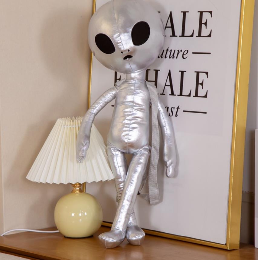 Cool Alien Backpack Holographic Rucksack Plush Stuffed Doll Toys Bag Party Favors for Kids Men Women Silver Gold 3D Pu Leather