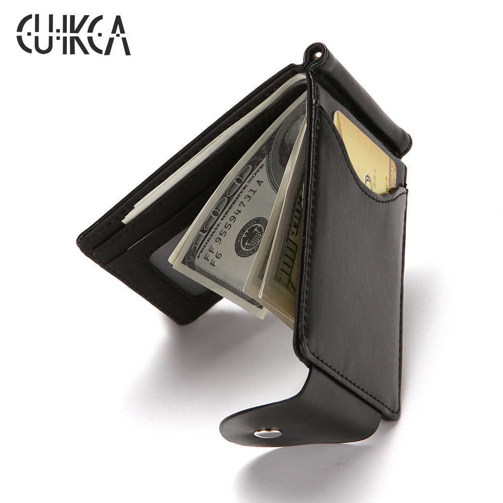 Wallets CUIKCA South Korea Style Money Clip Men Wallet Purse Ultrathin Slim Wallet Mini Hasp Leather Wallet Business ID Credit Card CaseL230303