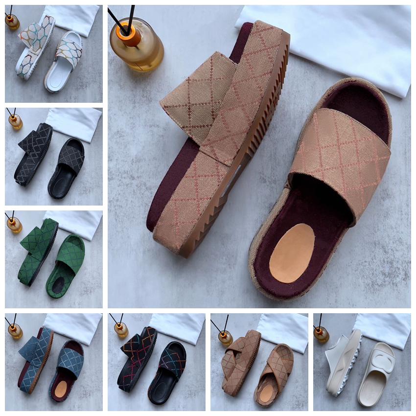 

2023 Designer Slippers Fashion Platform Sandals Letter Embroidery Slides lady Slide Wedges Sandal Beach Landy Girls 60mm Canvas Sliders Size 35-45, 15