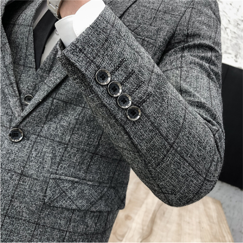 Men's Suits Blazers Jacket Vest Pants Men's Groom Wedding Dress Plaid Formal Suits Set Men Fashion Casual Business Slim Suit Three-piece 230