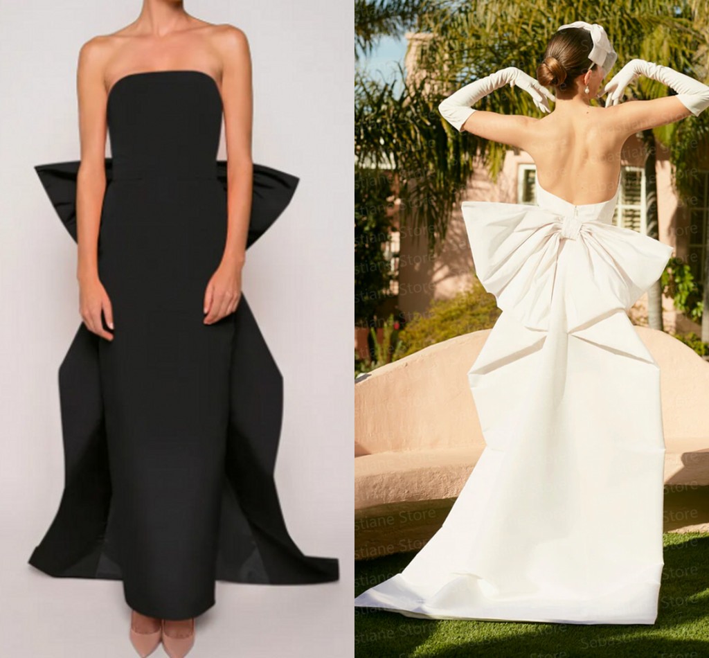 Simple Elegant Long Evening Dress Strapless Handmade Big Bow Long Formal Dress Women Classic Prom Pageant Gowns Robe De Soiree 2023