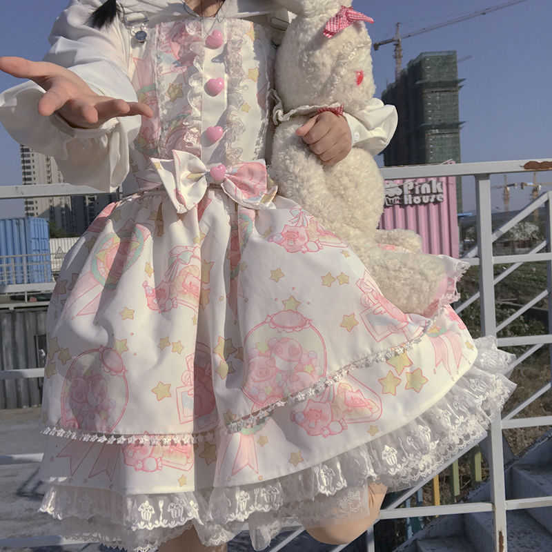 Tea Party Kitten's Sweet Printed Lolita Salopette Dress by Alice Girl Casual Dresses Z0303