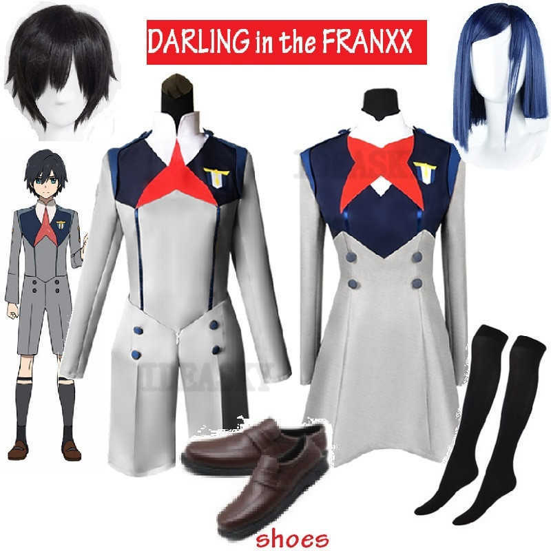 Anime Costumes DARLING in the FRANXX Cosplay HIRO ICHIGO MIKU KOKORO Zero Two Cosplay School Uniform Come Wig shoes Anime Halloween Outfit Z0301