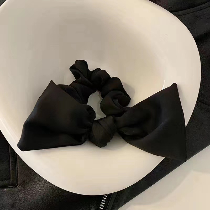 French satin bow hair loop high-grade leather band women's headband Korean simple ins ribbon hair rope headdress