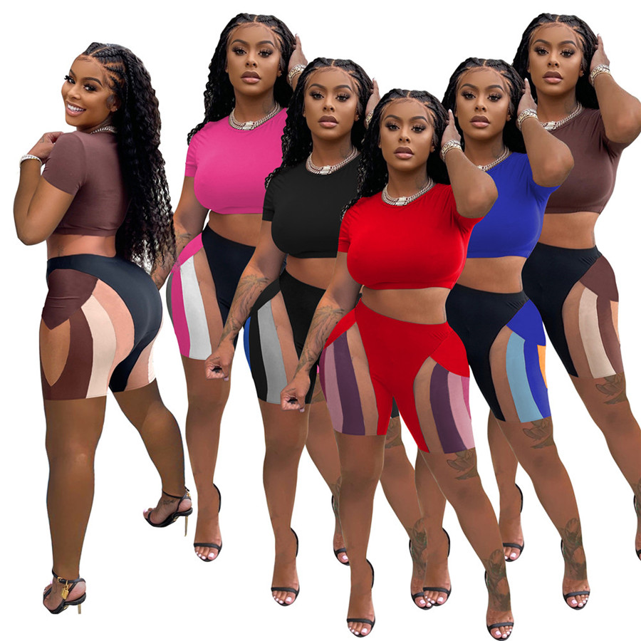 designer Wholesale Women Two Piece Sets Gym Skinny Womens Shorts and Crop Tops Casual Sporty Yogo Training Fitness Tracksuits 9392