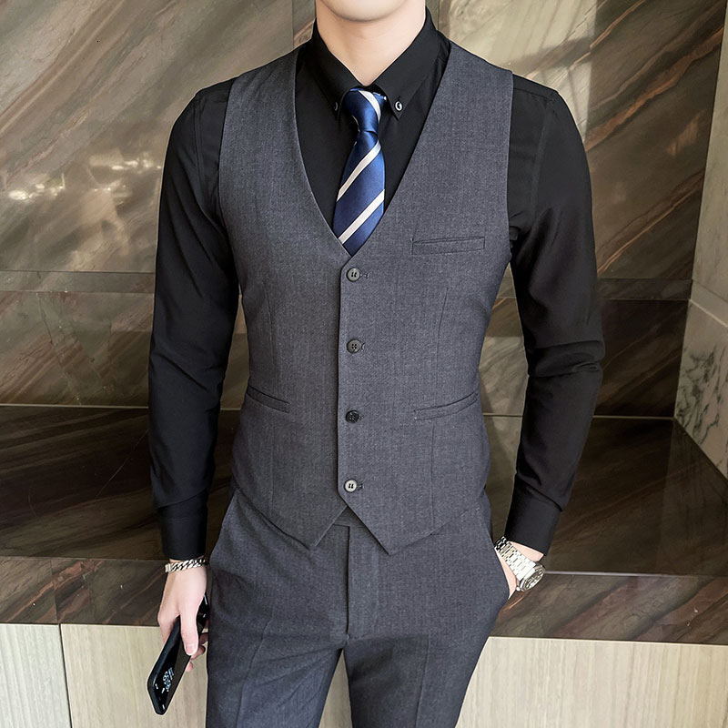 Men's Suits Blazers Boutique suit Vest Trousers Men's Fashion Business Gentleman Slim Double Breasted Casual Formal Dress Three-piece Suit 2