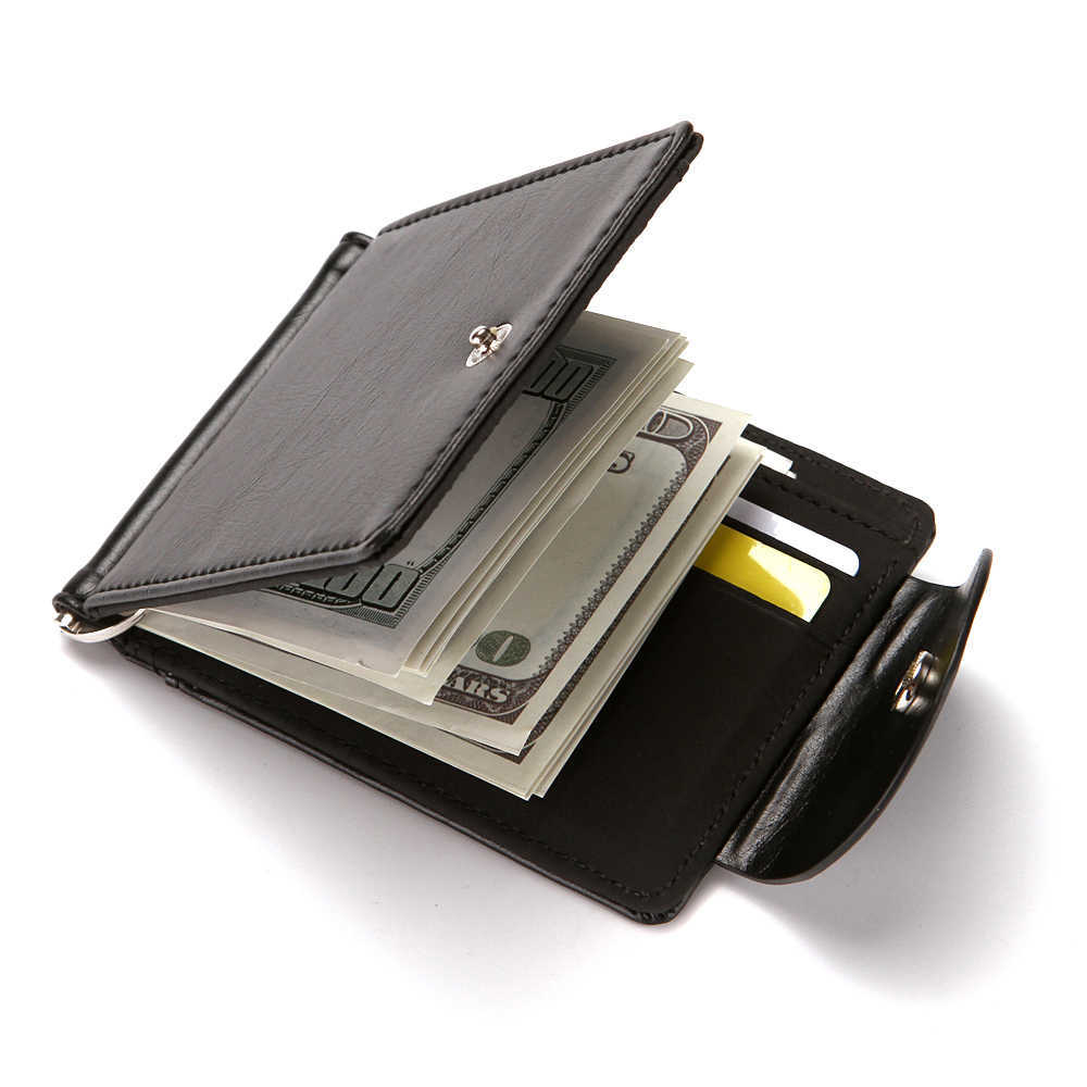 Wallets CUIKCA South Korea Style Money Clip Men Wallet Purse Ultrathin Slim Wallet Mini Hasp Leather Wallet Business ID Credit Card CaseL230303