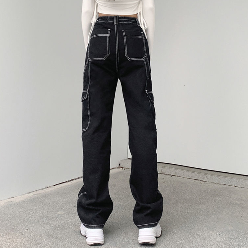 Women's Jeans Biyaby Harajuku Pockets Patchwork Baggy Jeans Women Autumn Black Wide Leg Denim Trousers Woman Streetwear Loose Cargo Pants 230303