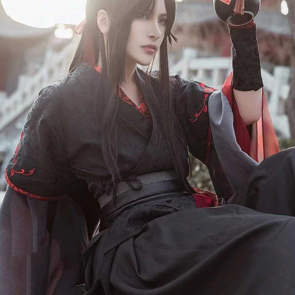 Anime Costumes Hot Cool Wei Wuxian Cosplay Mo Xuanyu Comes Mo Dao Zu Shi The Untamed Cosplay Wig Custom Made Shoes Black Boots Ancient Style Z0301