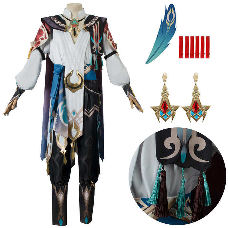 Anime Costumes Kaveh Genshin Cosplay Game Genshin Impact Kaveh Cosplay Come Wig Uniform Earrings Halloween Party Comes for Men Women Z0301