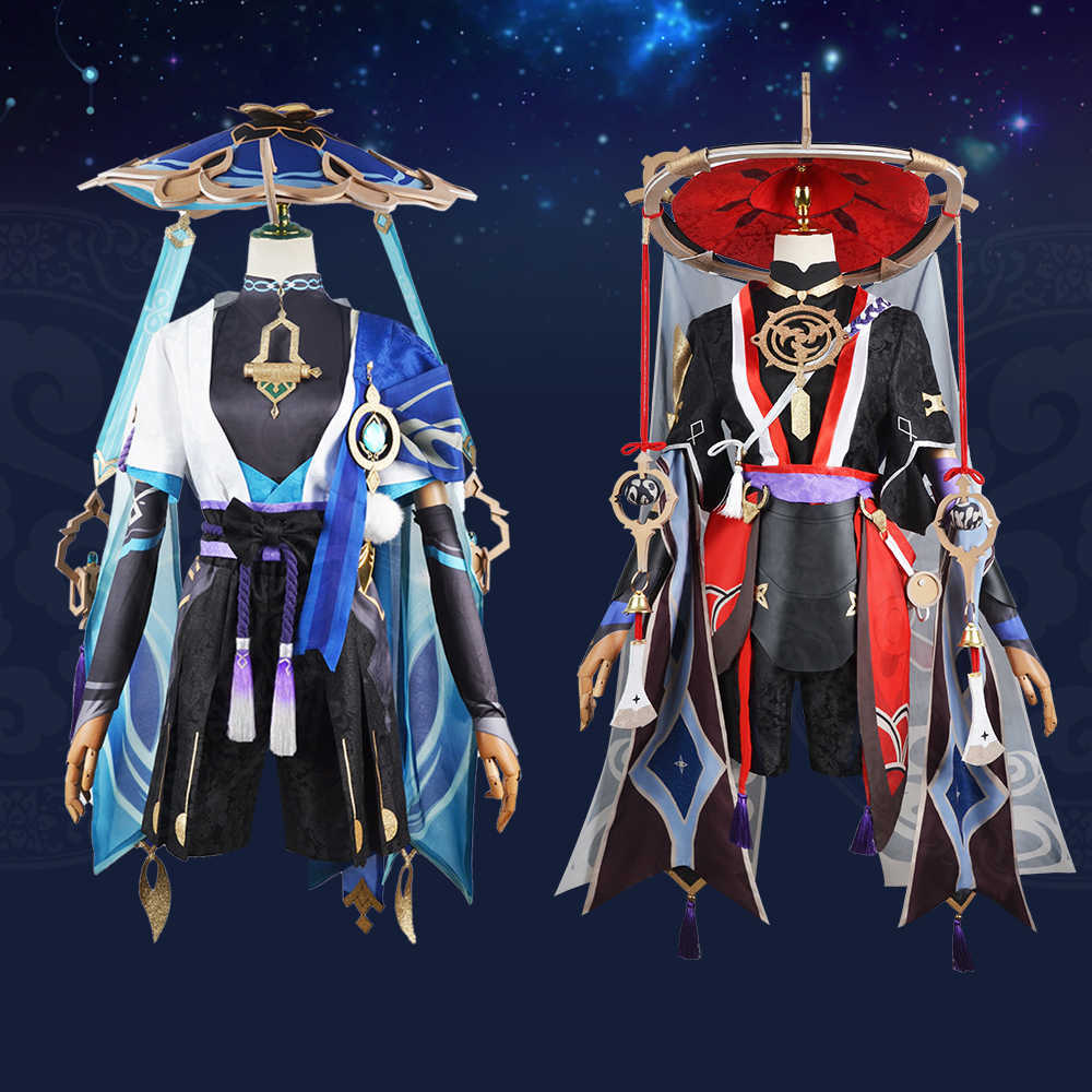 Anime Costumes Wanderer Come Uniform for Men Scaramouche Cosplay Genshin Impact Come Wig Hat Full Set Anime Halloween Genshin Cosplay Z0301