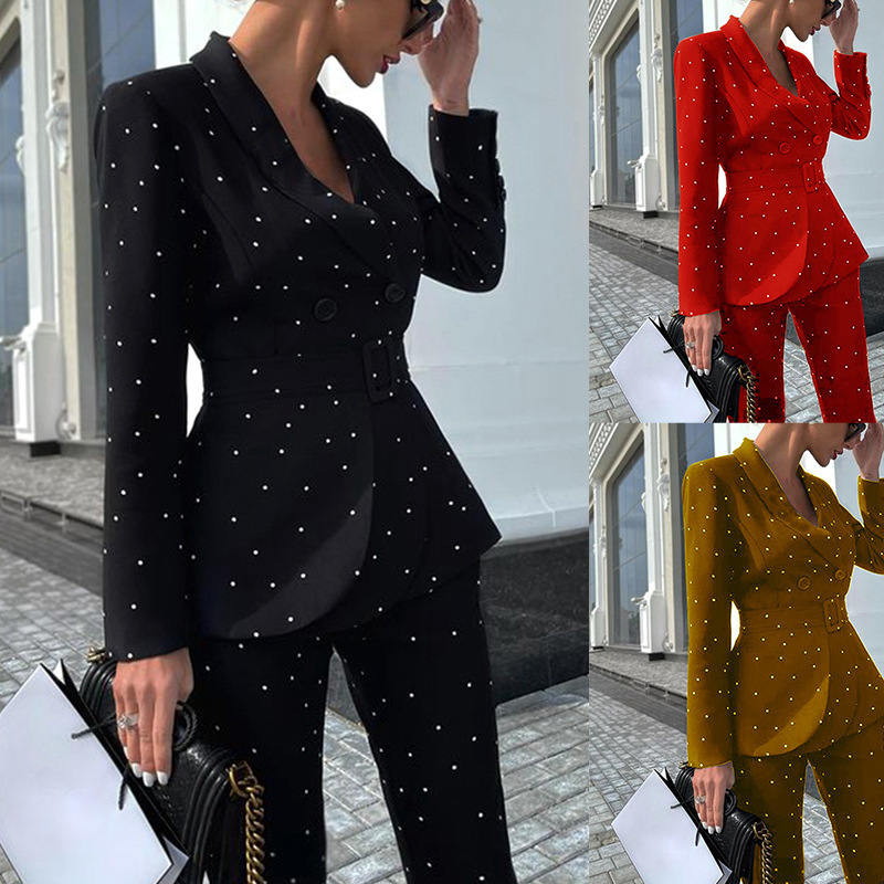 Womens Suits Blazers Office Ladies Pantsuit Polka Dots Business Classic Doublebreasted Buttons Nine Blazer Pants Set Two Piece Formal 230302