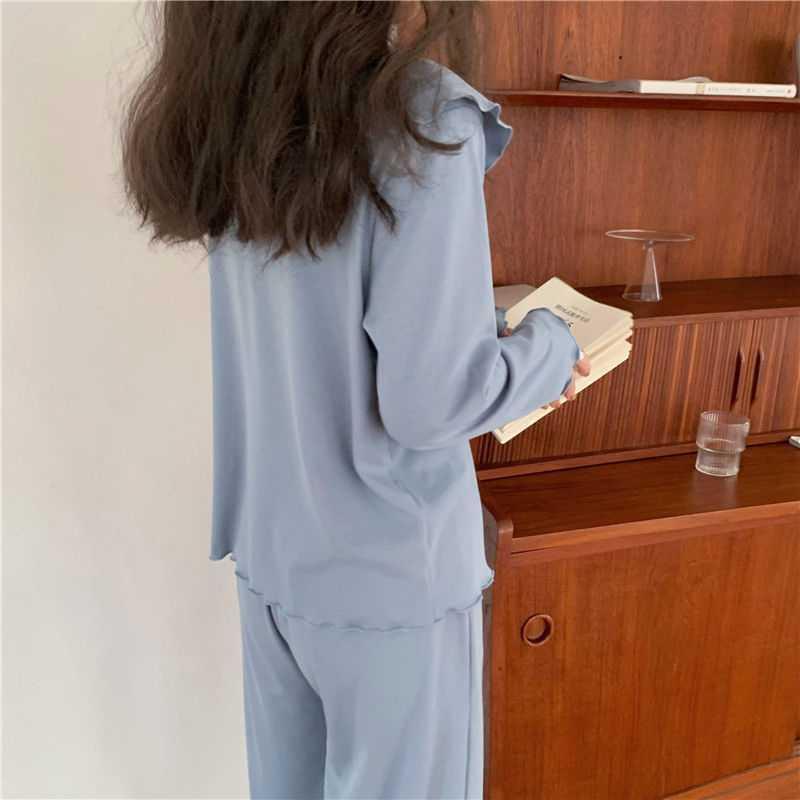 Women's Sleepwear Tender Pajama Sets Women Solid Simple Soft Cozy Long Sleeve Nightwear Female Casual Chic Lounge Sweet Kawaii Autumn 230303