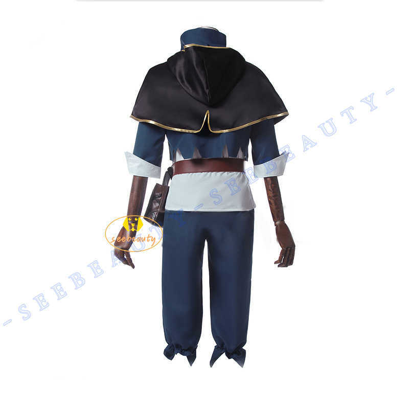 Anime Costumes Anime Black Clover Asta Cosplay Come Wig Five Leaf Clover Black Bull Cape Cloak White Top Blue Pants Noelle Finral Men Party Z0301