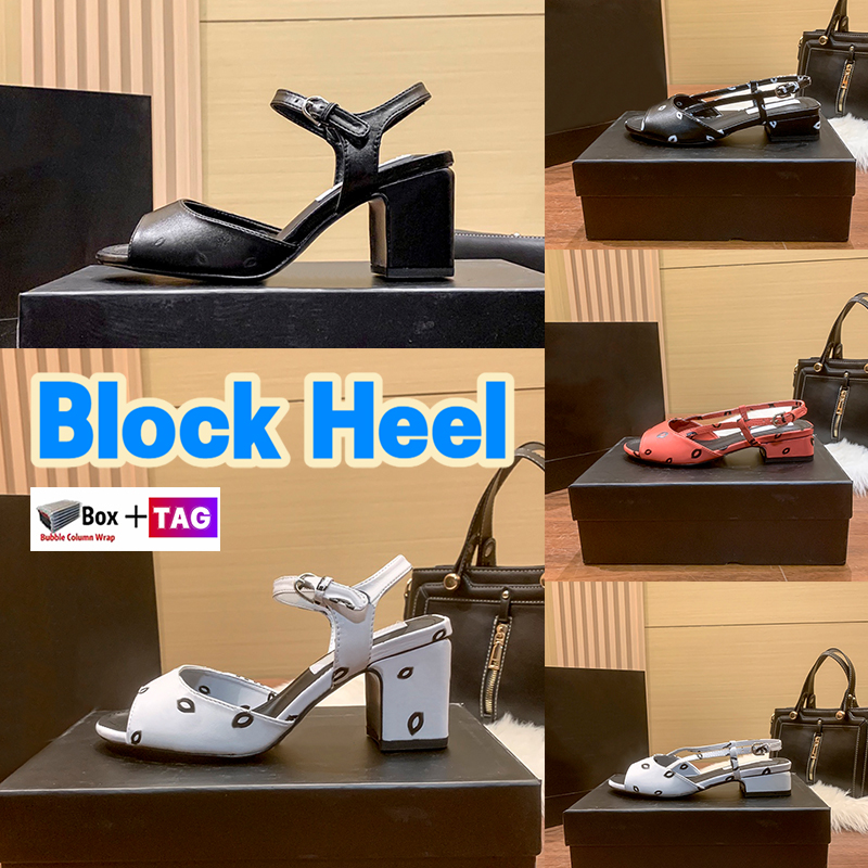 Sandals cnel Dress Shoes Block Heel Printed Lambskin Sandal low Heel high Chunky heels luxury Open toes 7cm 3cm Ankle Strap summer party Wedding shoes with box
