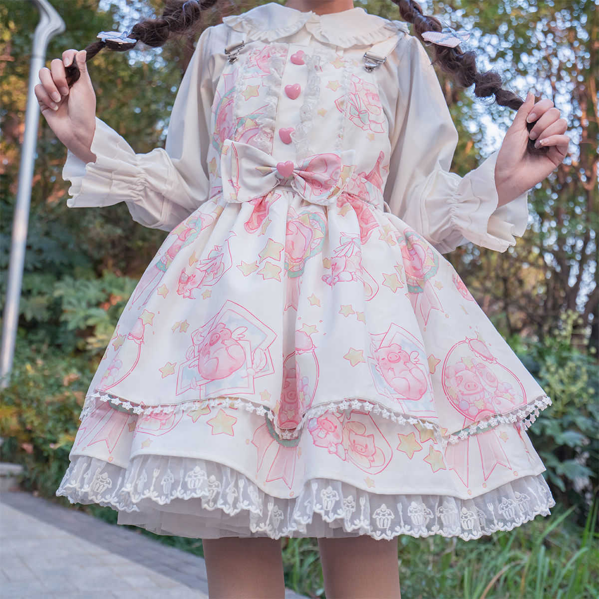Tea Party Kitten's Sweet Printed Lolita Salopette Dress by Alice Girl Casual Dresses Z0303