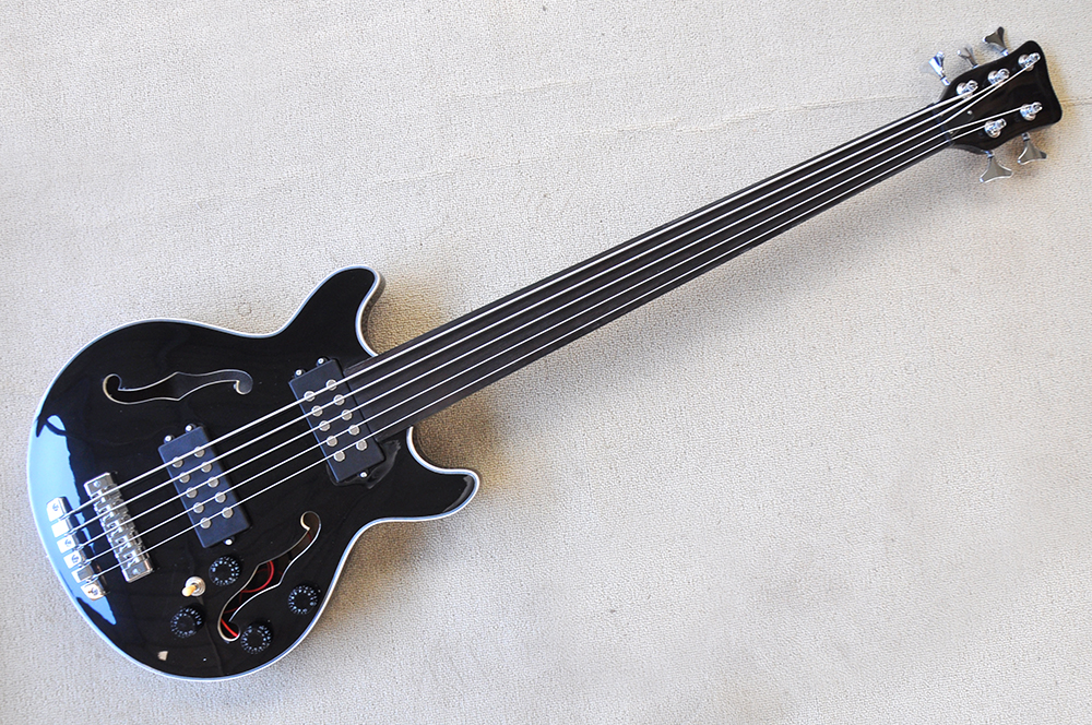 Factory Custom 5 Strings Electric Bass Guitar Chrome Hardwares Fretless Fretboard semi hollow body Bass Offer Customized
Factory Custom 5 Strings Electric Bass Guitar Chrome Hardwares Fretless Fretboard semi hollow body Bass Offer Customized
