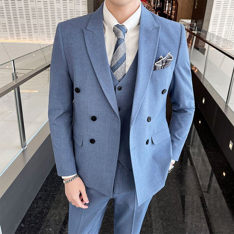 Men's Suits Blazers Boutique suit Vest Trousers Men's Fashion Business Gentleman Slim Double Breasted Casual Formal Dress Three-piece Suit 2