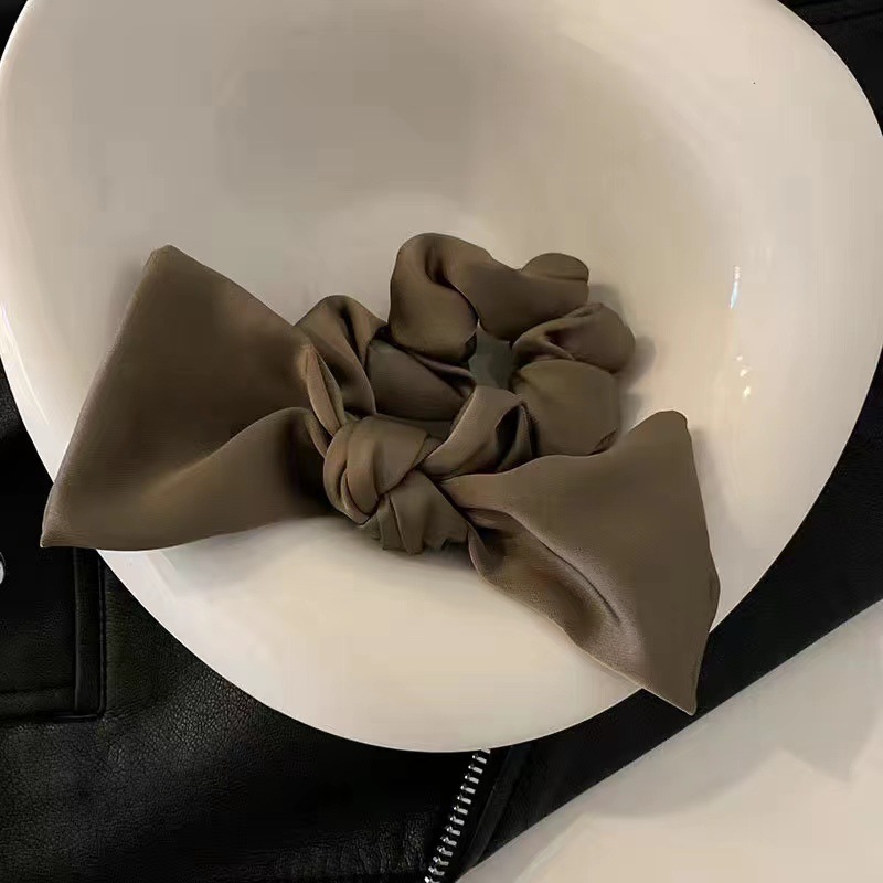 French satin bow hair loop high-grade leather band women's headband Korean simple ins ribbon hair rope headdress