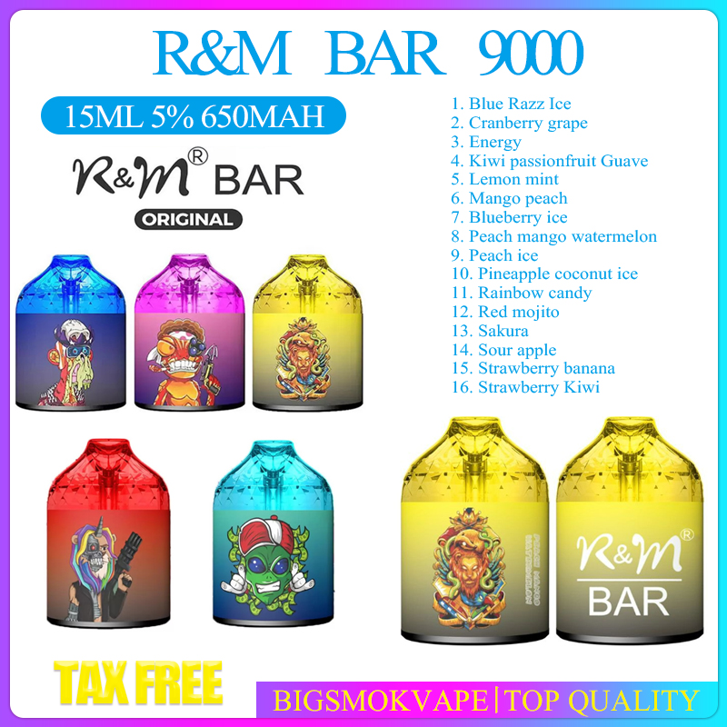 R&M Bar 9000 Puffs Cloud Beast Disposable E Cigarette Vape Pen With Mesh Coil 5% 15ML Cartridge Pod Device 650Mah Rechargeable Battey Airflow Control
R&M Bar 9000 Puffs Cloud Beast Disposable E Cigarette Vape Pen With Mesh Coil 5% 15ML Cartridge Pod Device 650Mah Rechargeable Battey Airflow Control