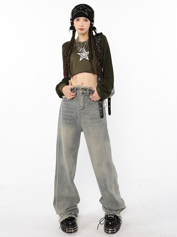 Women's Jeans Women Wide Leg Jeans Tassel Korean Raw Edge Streetwear Y2k Trousers Baggy Jeans High Waisted Vintage Denim Pants Feamle 230303
