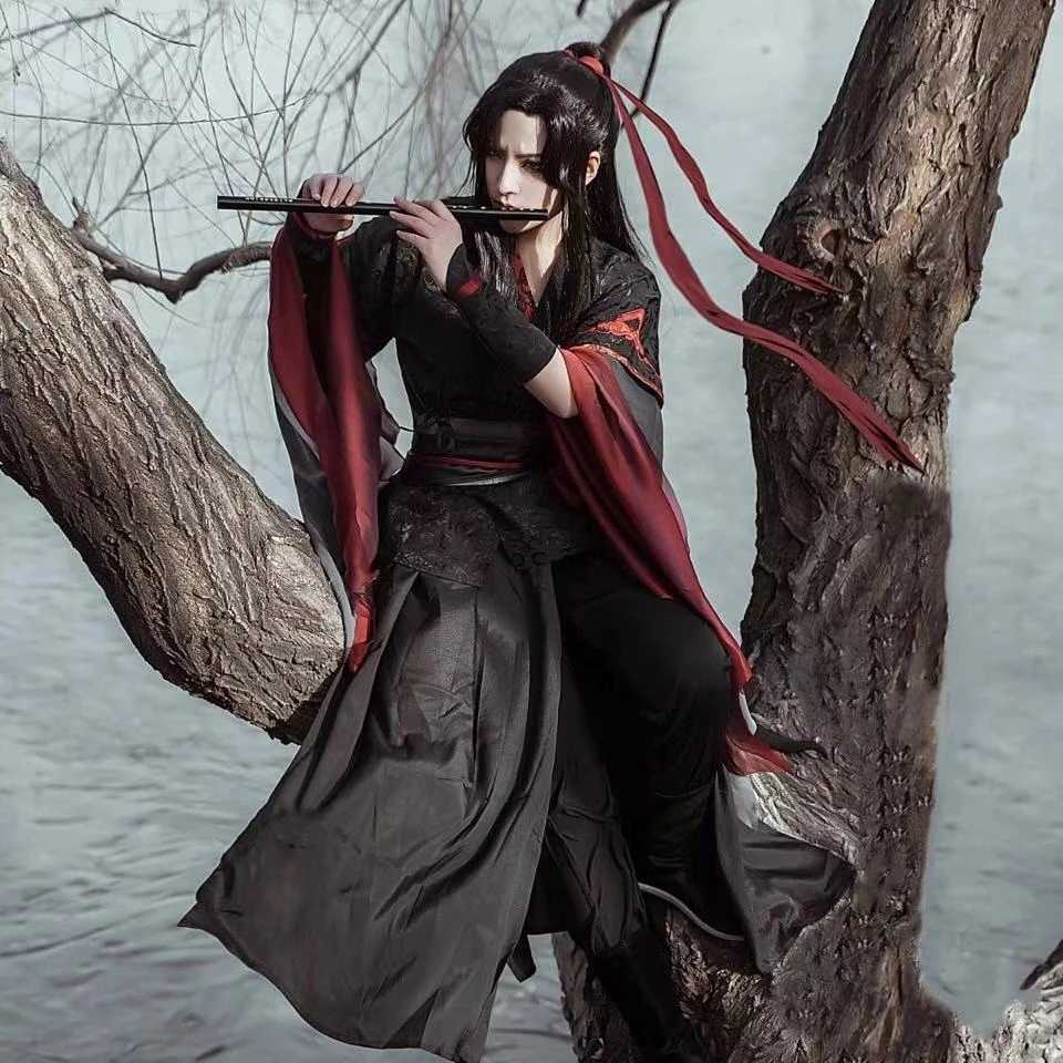 Anime Costumes Hot Cool Wei Wuxian Cosplay Mo Xuanyu Comes Mo Dao Zu Shi The Untamed Cosplay Wig Custom Made Shoes Black Boots Ancient Style Z0301