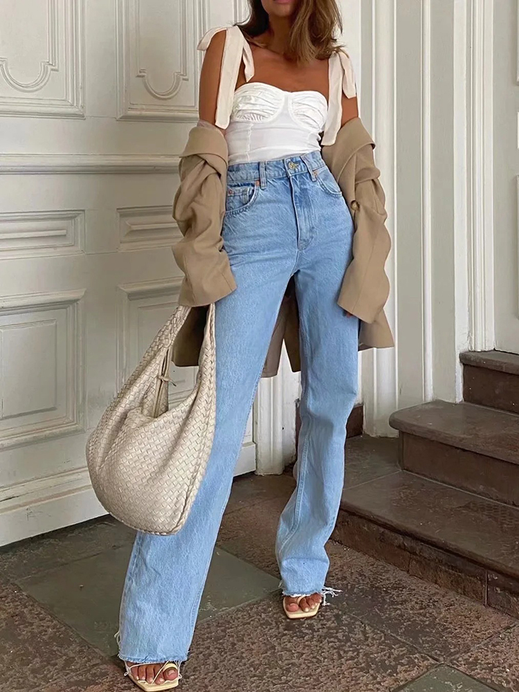 Women's Jeans Syiwidii High Waisted Jeans for Women Straight Mom Baggy Jeans Denim Vintage Streetwear Pants Clothes Full Length Long Trousers 230