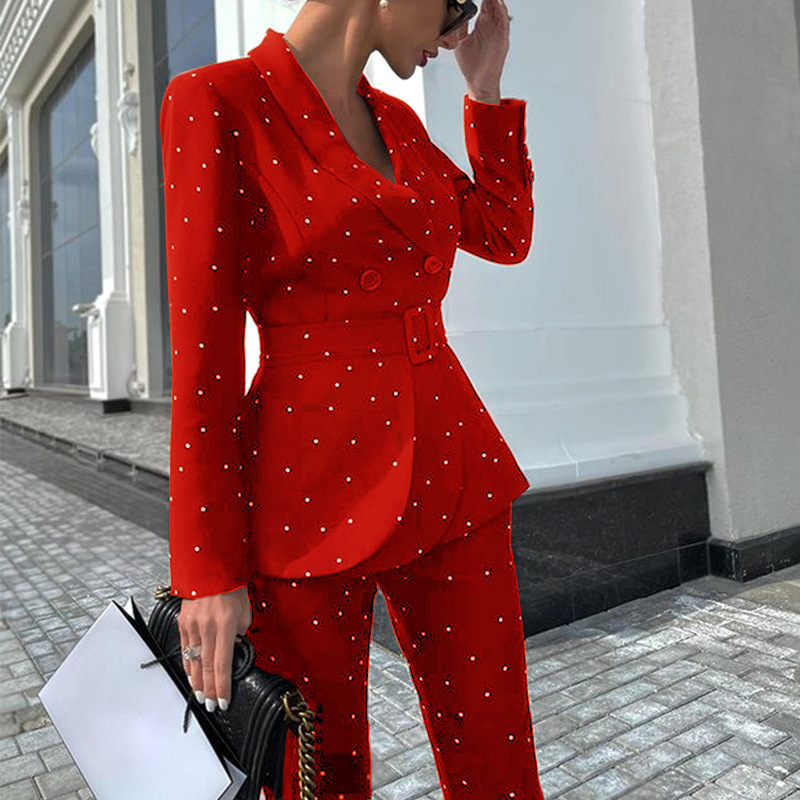 Womens Suits Blazers Office Ladies Pantsuit Polka Dots Business Classic Doublebreasted Buttons Nine Blazer Pants Set Two Piece Formal 230302