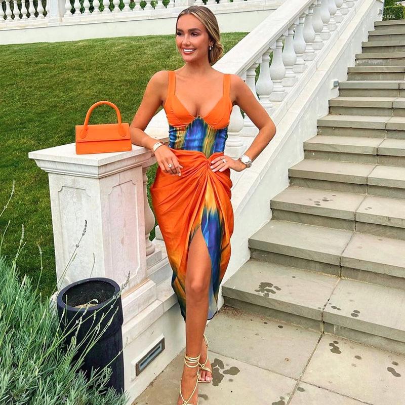 Casual Dresses European-American Summer Tie-Dye Print Buttock Split Suspender Slimming Style Dress, Orange
Casual Dresses European-American Summer Tie-Dye Print Buttock Split Suspender Slimming Style Dress, Orange