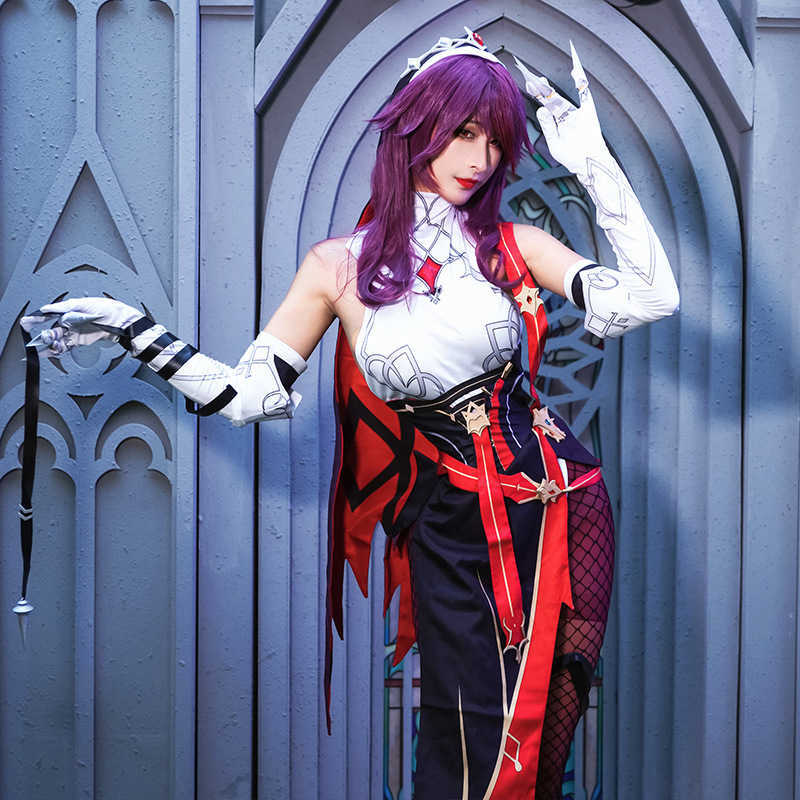Anime Costumes Genshin Impact Rosaria Cosplay Come Sexy Unisex Game Role Playing Clothing Full Sets Red Wig Shoes Nun Uniform Rosalia Dress Z0301