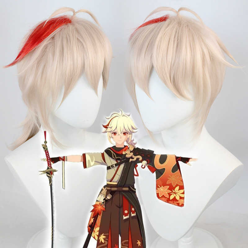 Anime Costumes Genshin Impact Kaedehara Kazuha Cosplay Come Halloween Carnival Samurai Come Wig Red Glasses Z0301