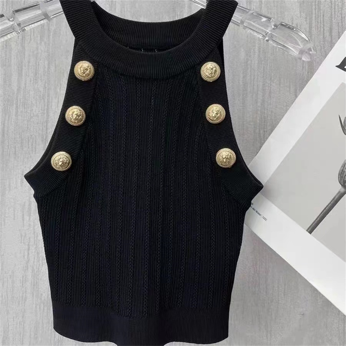 Women's Tanks Camis Sexy Women Triangle label halter vest motorcycle corset feminine Bralette Strappy Crochet Cropped Blusas Fitness Crop Tops