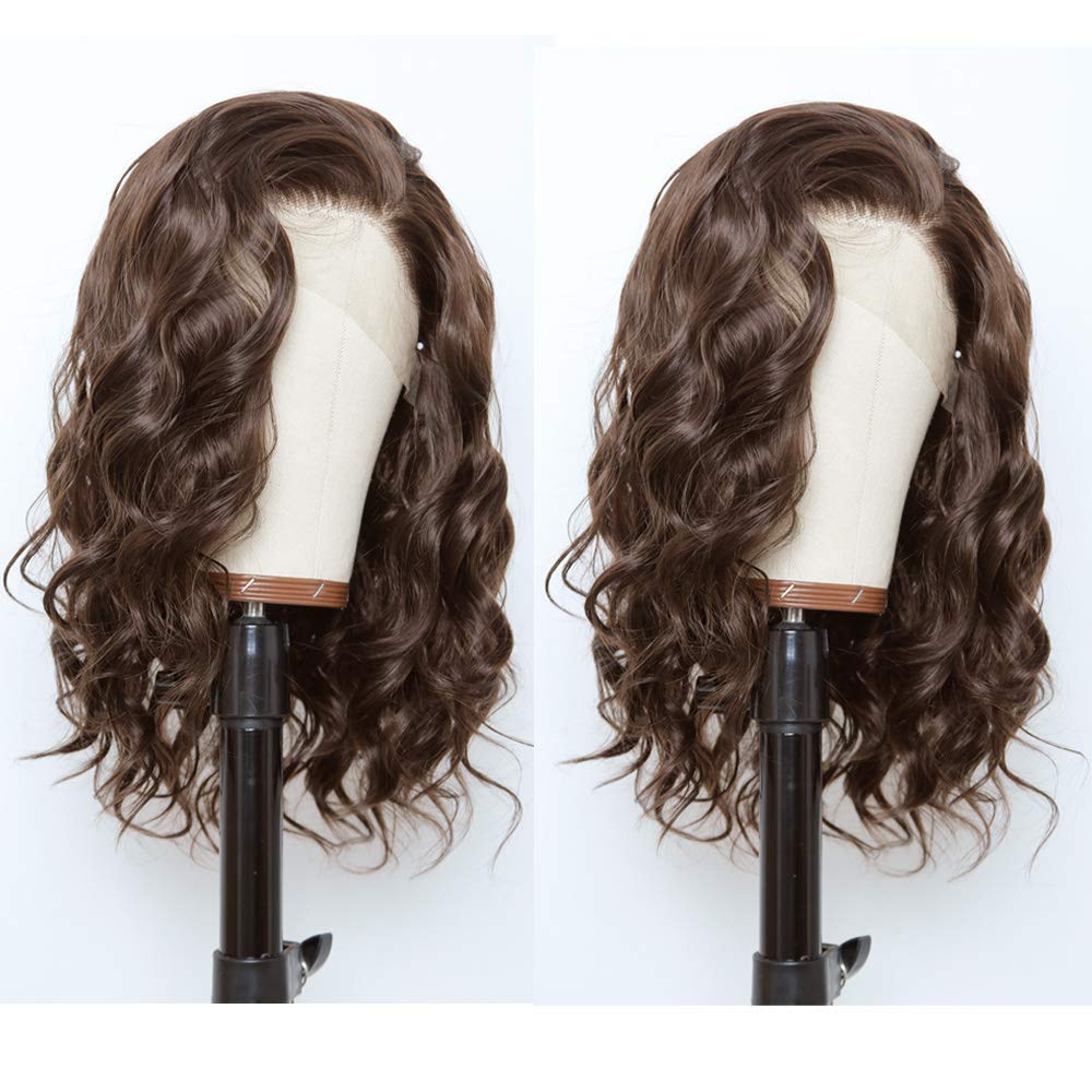 Hd transparent lace chocolate brown lace front wig cooper red orange fashion colored wavy bob short human hair wig pre plucked 150% density full natur
